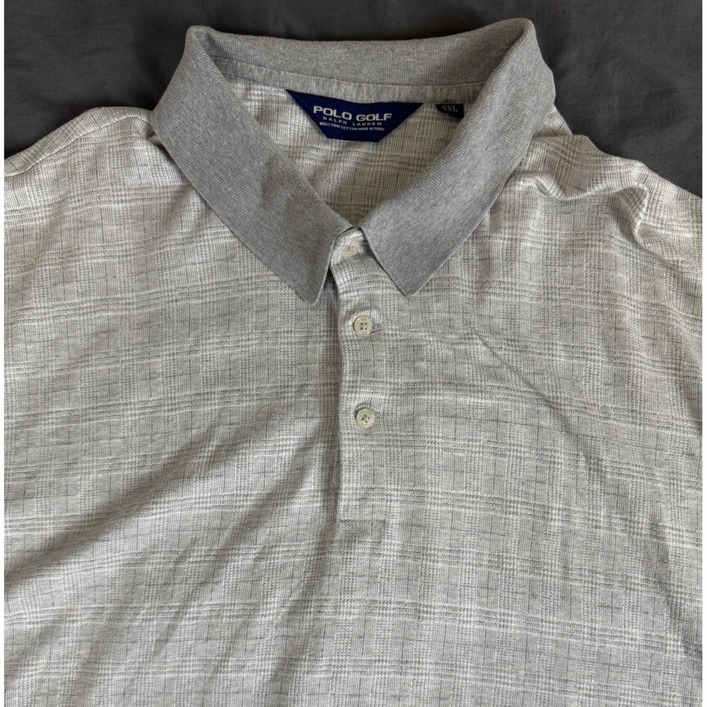 Polo Golf Ralph Lauren Men's XXL Gray Pima Cotton Jacquard Knit Plaid Polo
